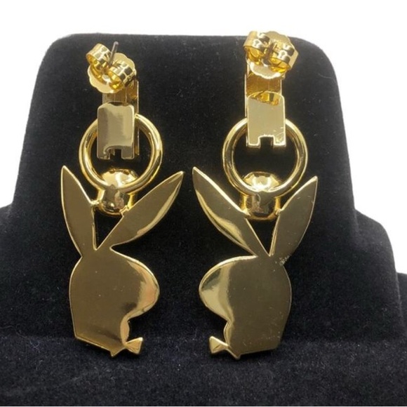 Oceanus x Playboy Collaboration Gold-tone Pink Playboy Bunny Post Earrings NWOT - Picture 5 of 7